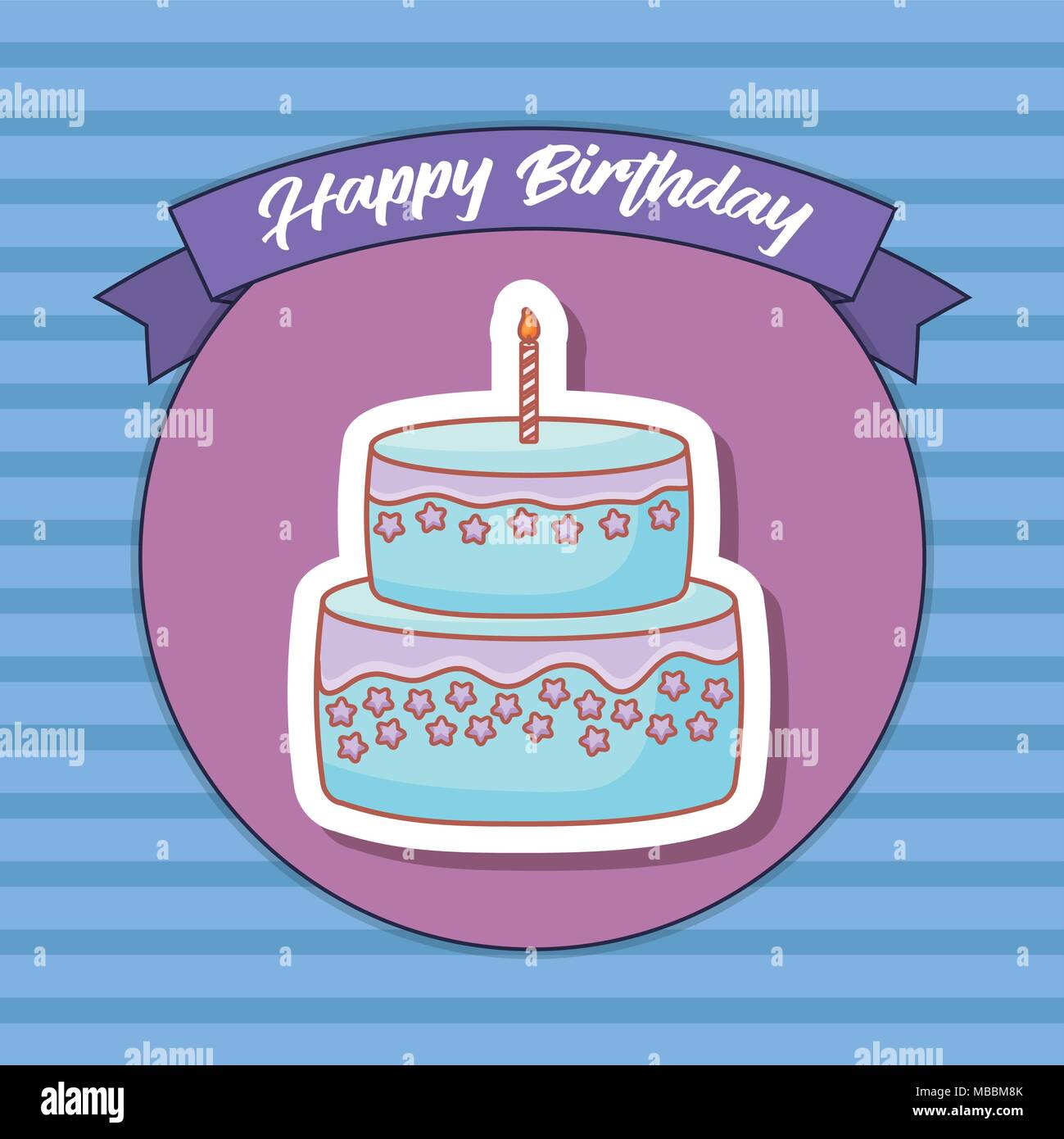 Joyeux anniversaire avec un gâteau d'anniversaire avec des bougies  décoratives sur l'icône cadre circulaire et le ruban et le fond bleu,  design coloré. vector illustration Image Vectorielle Stock - Alamy