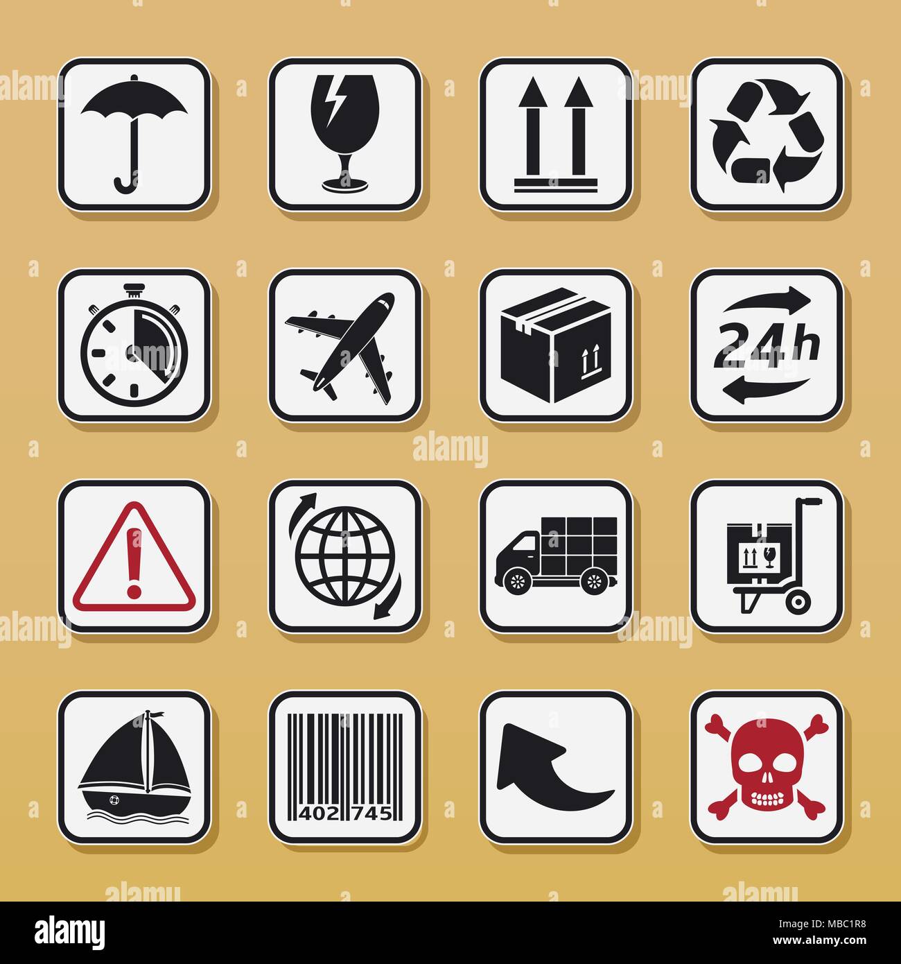 Ensemble de symboles d'emballage. Kit de livraison. Illustration de Vecteur