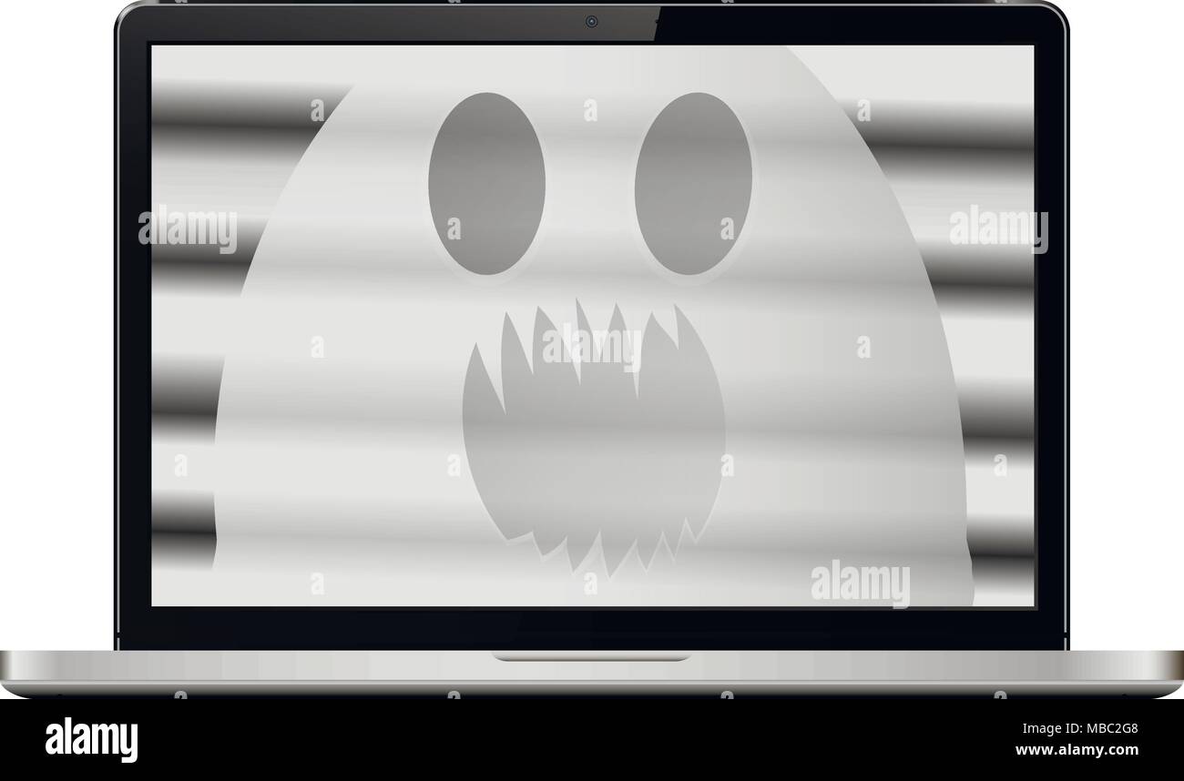 Ordinateur portable isolé sur blanc avec ghost sur écran. Vector illustration. Illustration de Vecteur