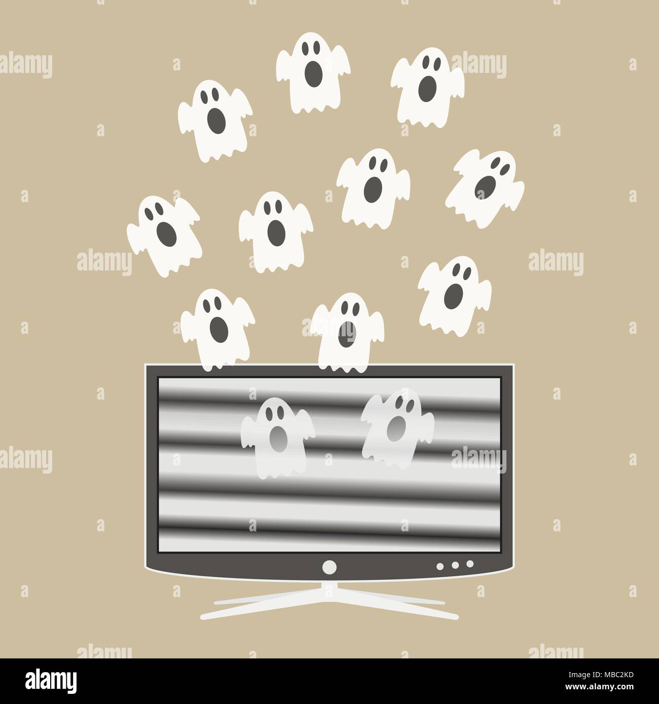 Fantômes sortent de l'écran. smart tv Vector illustration dans télévision style design. Illustration de Vecteur