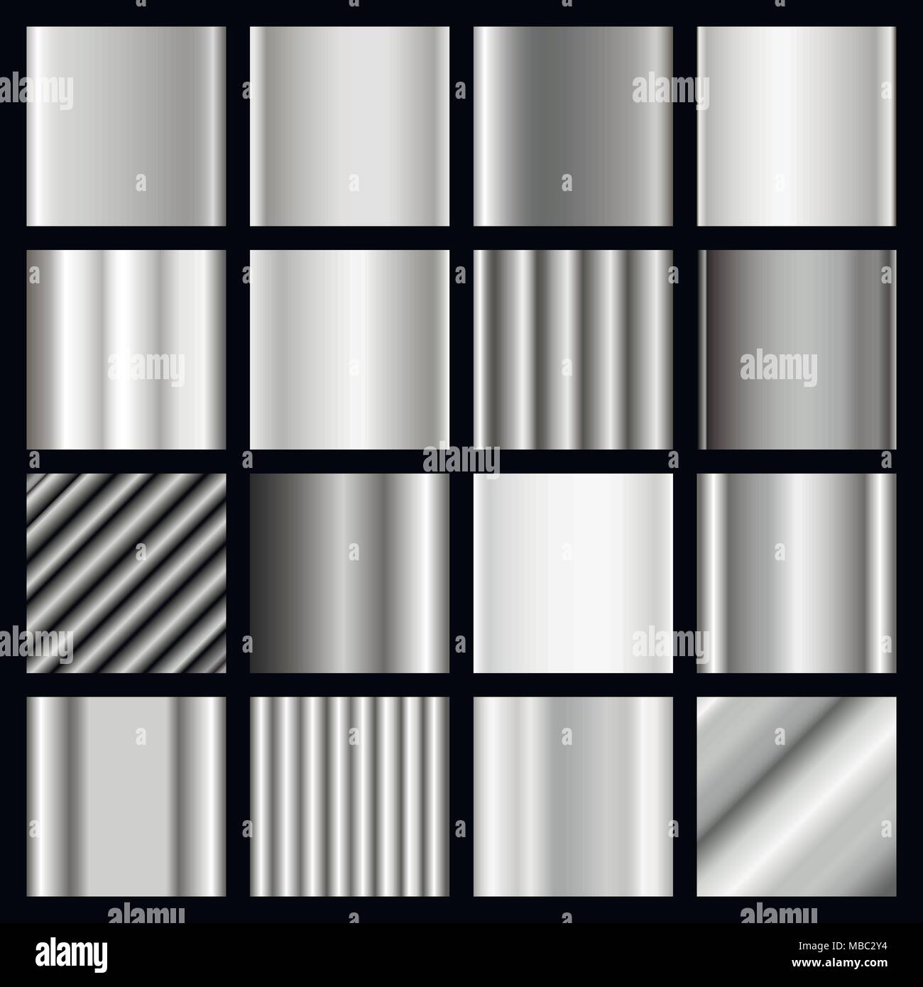 Définir des gradients d'argent. Collection carrés métalliques. Gradient d'argent collection pour le design de mode. Vector EPS10. Illustration de Vecteur