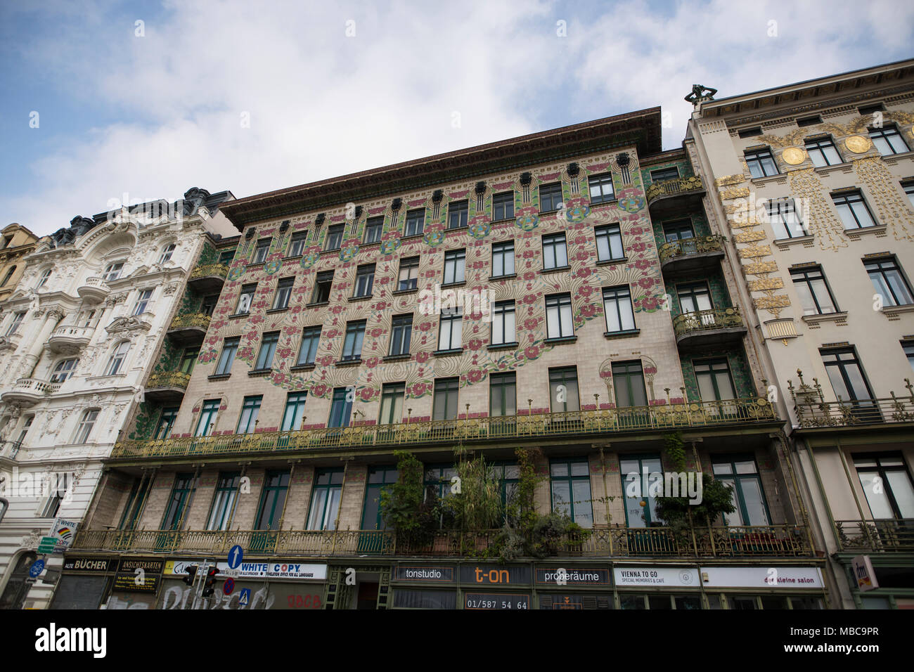 La maison de majolique d'Otto Wagner, un monument Art Nouveau archictectural à Vienne, Autriche. Banque D'Images