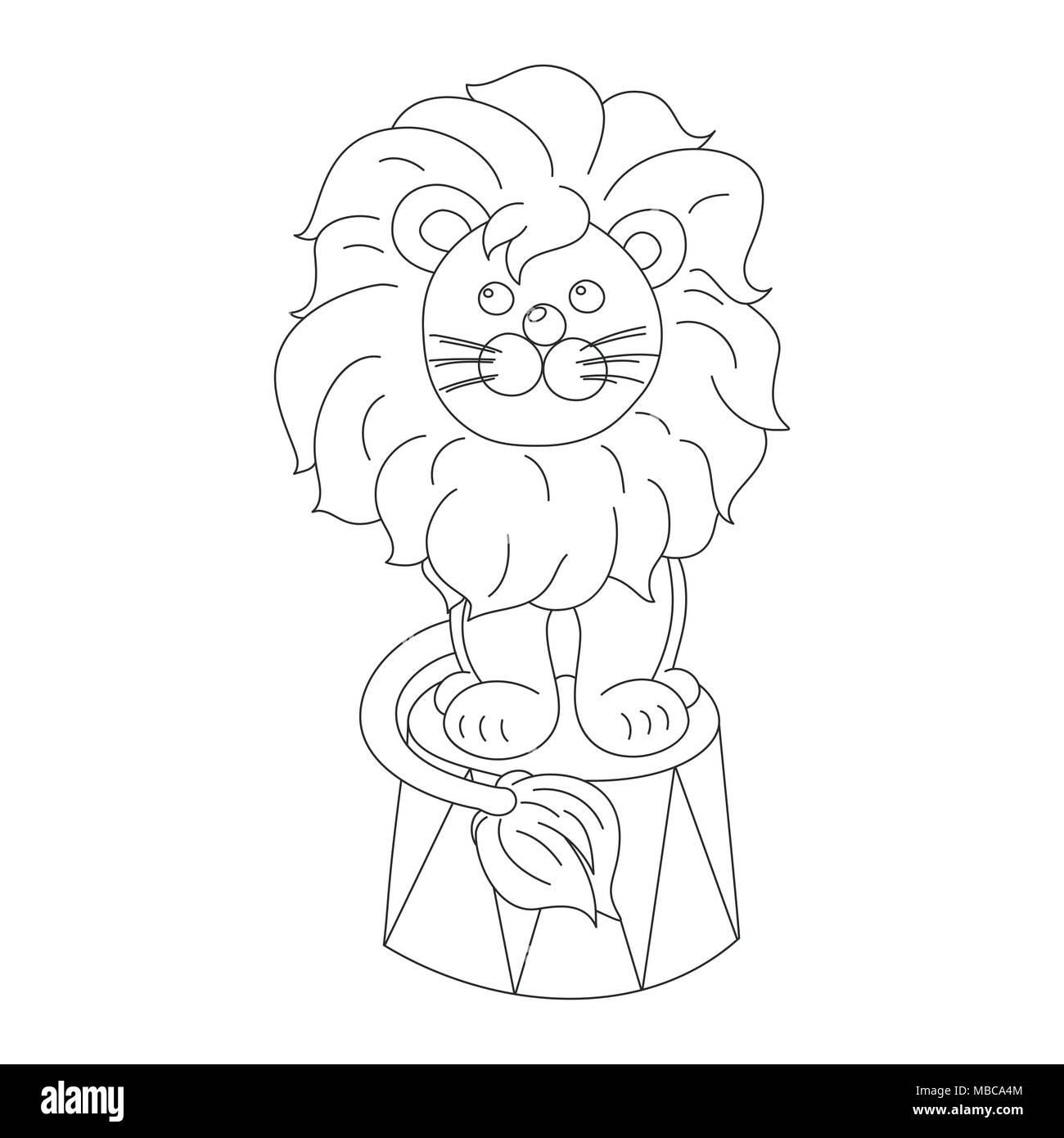 Funny lion assis dans une arène de cirque contours de caractère vectoriel style doodle Illustration de Vecteur