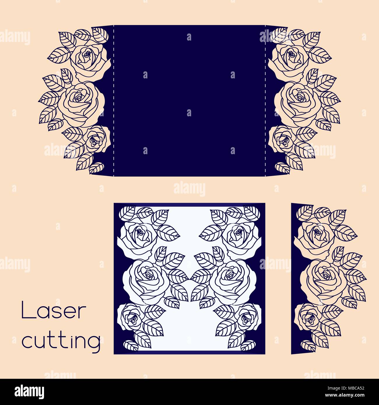 L'enveloppe d'invitation de mariage avec des roses pour la découpe laser. Modèle de couverture pour lasercut Illustration de Vecteur
