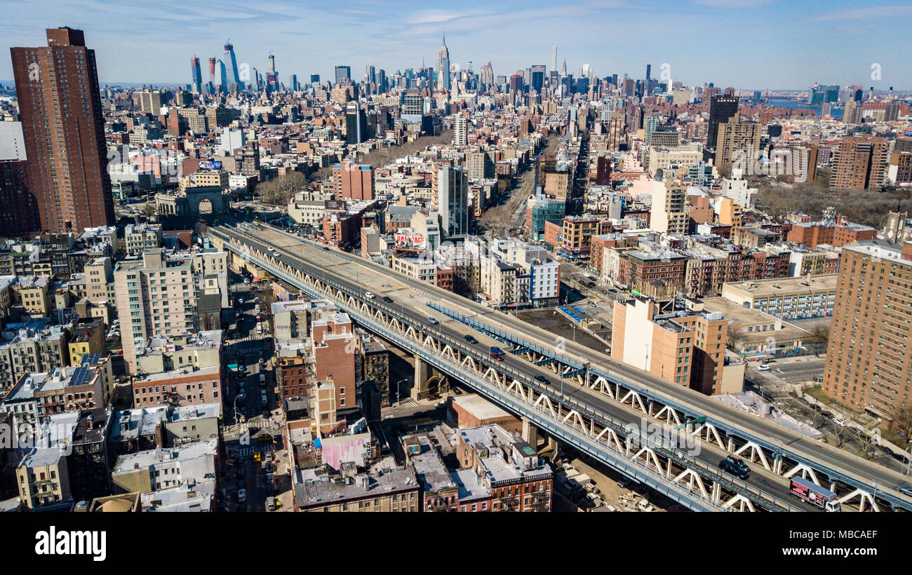 L'entrée du pont de Manhattan Manhattan, New York, NY, USA Banque D'Images
