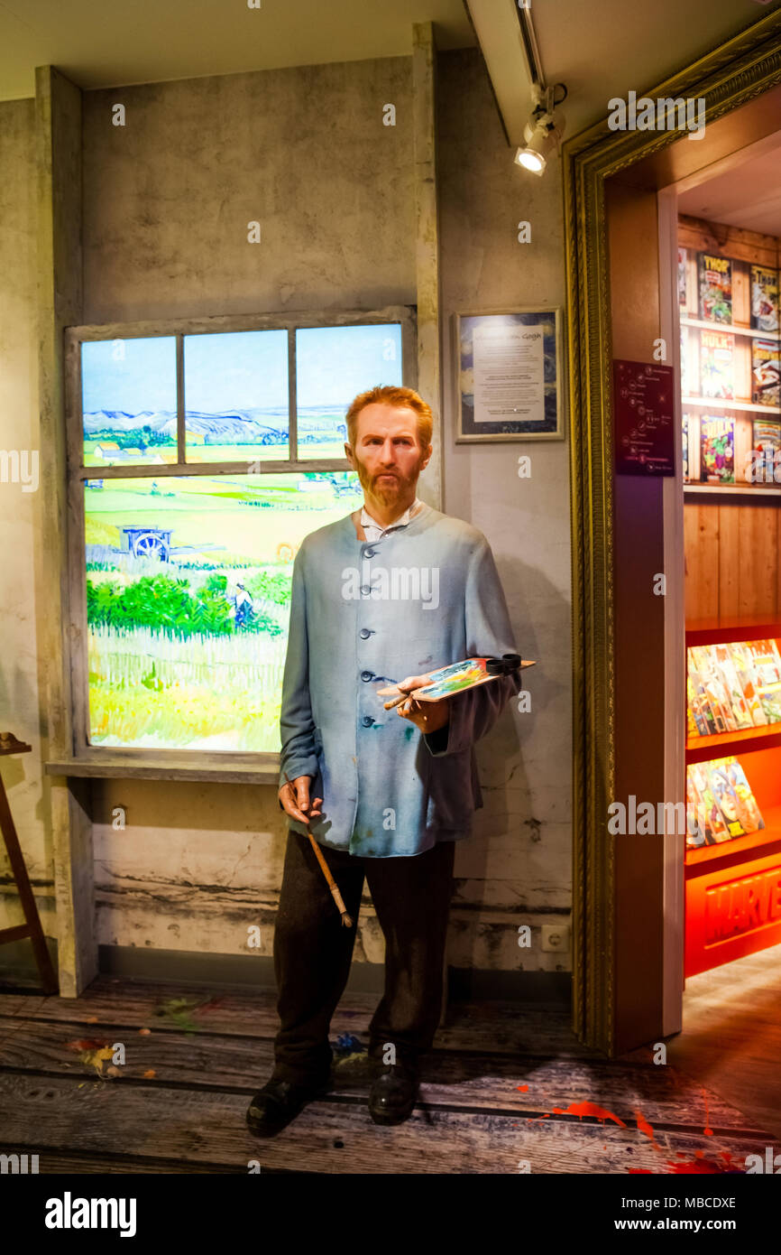 La figure de cire de Vincent Willem van Gogh, peintre post-impressionniste hollandais au musée de cire Madame Tussauds à Amsterdam, Pays-Bas Banque D'Images