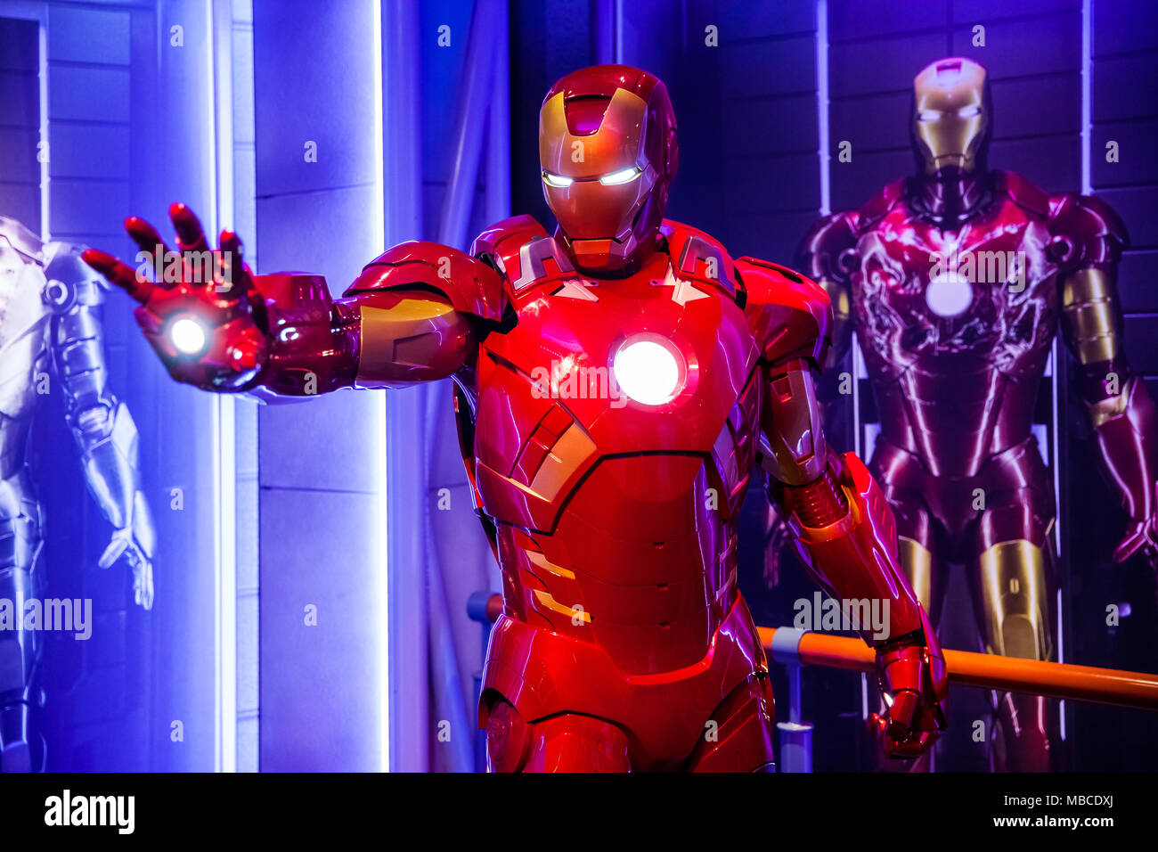 La figure de cire de Tony Stark l'Iron Man de Marvel Comics en musée de cire Madame Tussauds à Amsterdam, Pays-Bas Banque D'Images