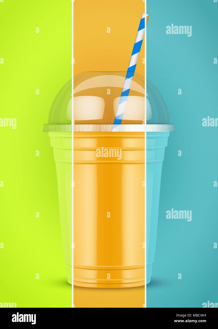 Tasse en plastique avec smoothie et tube. Illustration de Vecteur