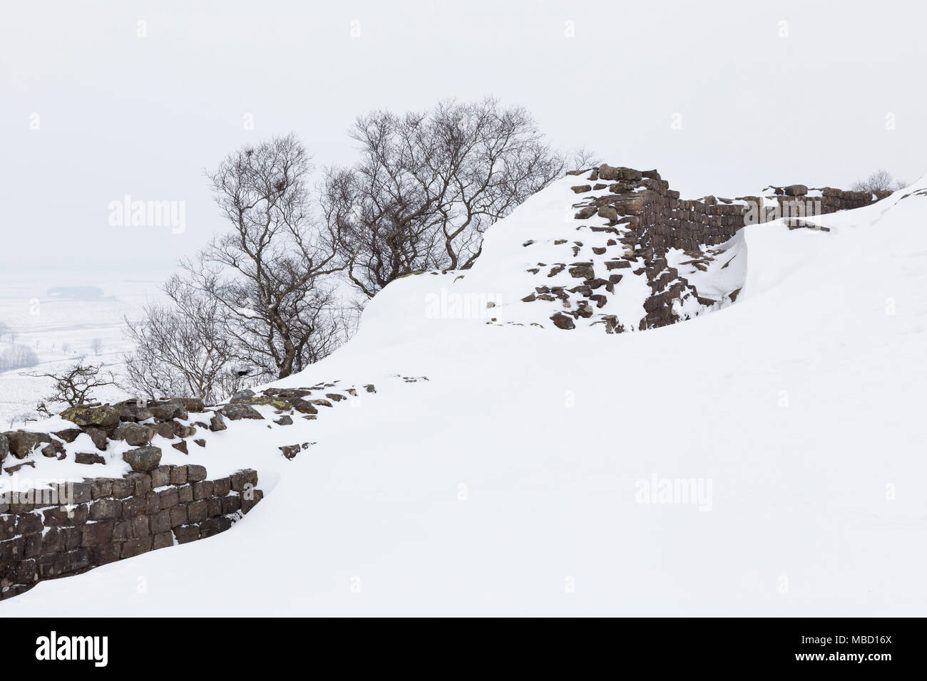 Mur d'Hadrien - Walltown rochers escarpés en hiver, à l'Est Banque D'Images