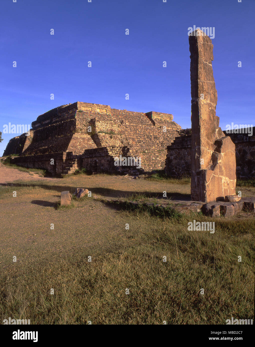 L'archéologie mexicaine. Monte Alban a une histoire complexe, ses bâtiments couvrent des périodes datant de 600 avant JC à 750 après JC. Temple-pyramide system IV. Banque D'Images