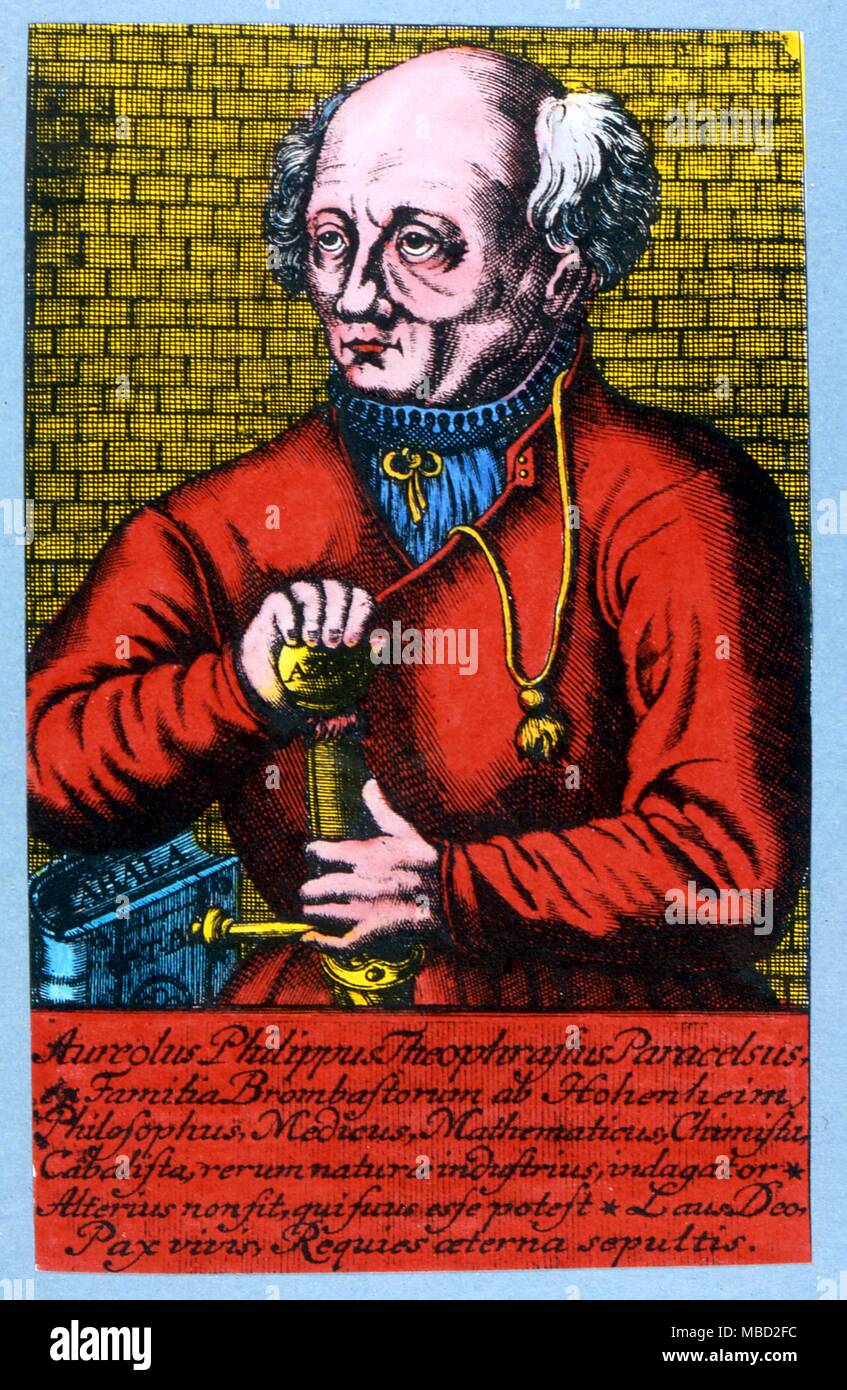 Medical. Portrait de l'occultiste et médecin suisse, Paracelse (1493-1541), avec la garde de son épée contenant la fameuse Azoth. Banque D'Images
