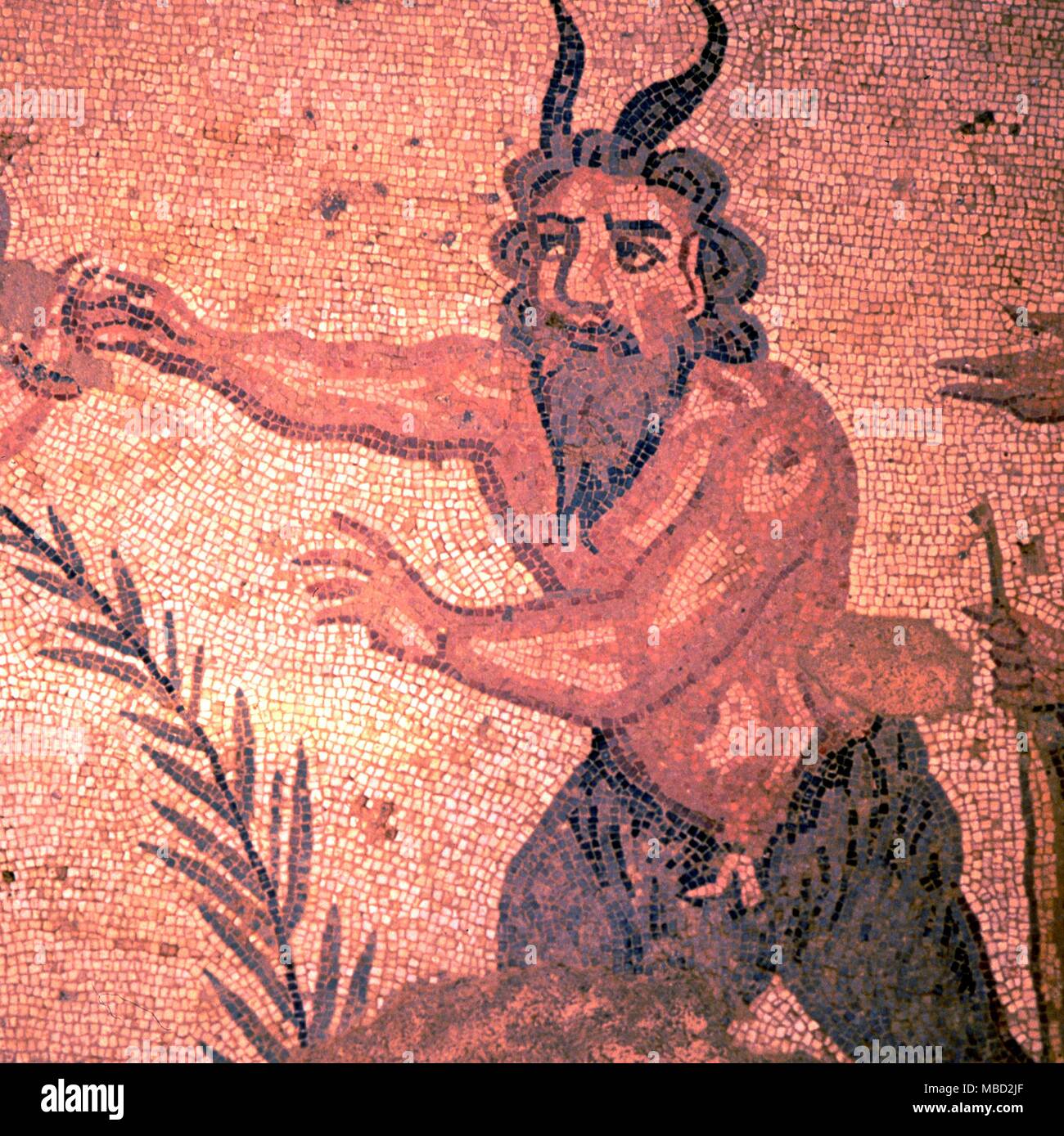 La villa romaine du Casale, Piazza Armerina. La Sicile Une satyre illustrée à mosaïques romaines. 3e siècle. Banque D'Images