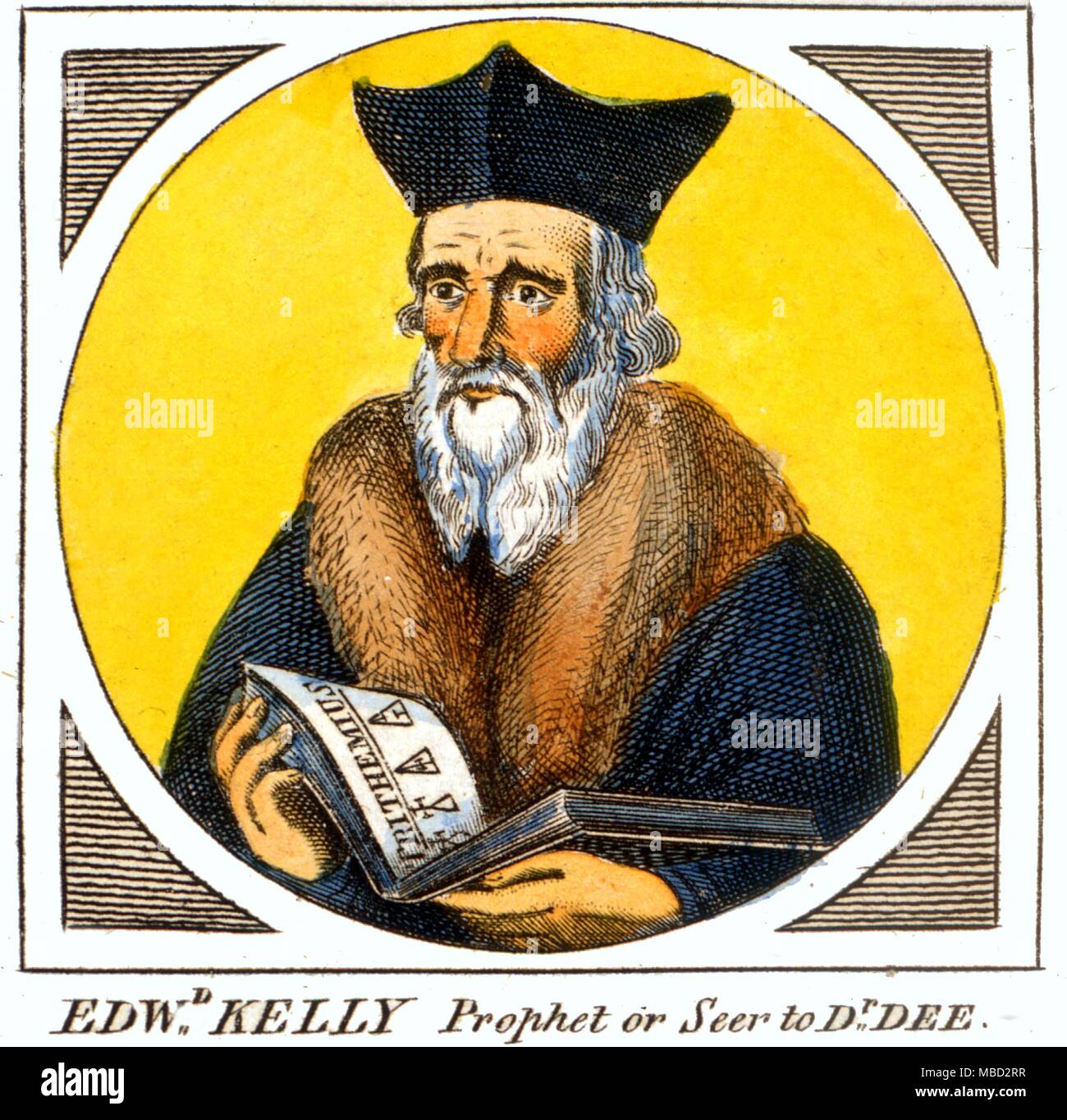 Occultistes - Edward Kelley (également connu sous le nom de Edward Talbot) (1555-1595), alchimiste, demonologueist (et peut-être un charlatan) qui ont aidé le mage, le Dr John Dee, dans certains des exploits clairvoyant et demonologueical. Impression à partir de l'édition 1790 de l'illustration complète éventuellement. - © / CW Banque D'Images