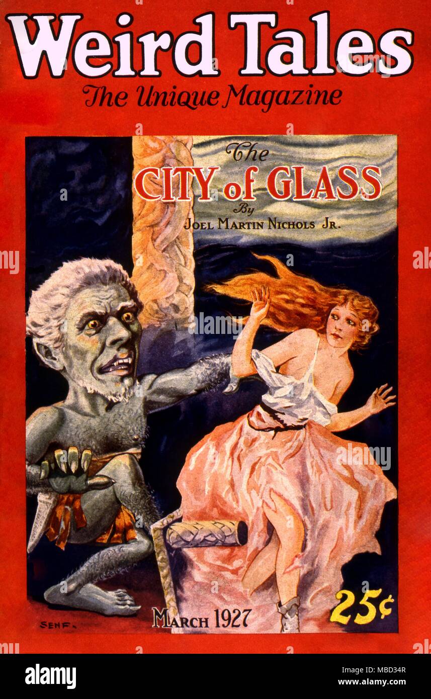 La science-fiction et d'horreur des magazines. "Weird Tales". Mars 1927. Illustration de Senf Banque D'Images