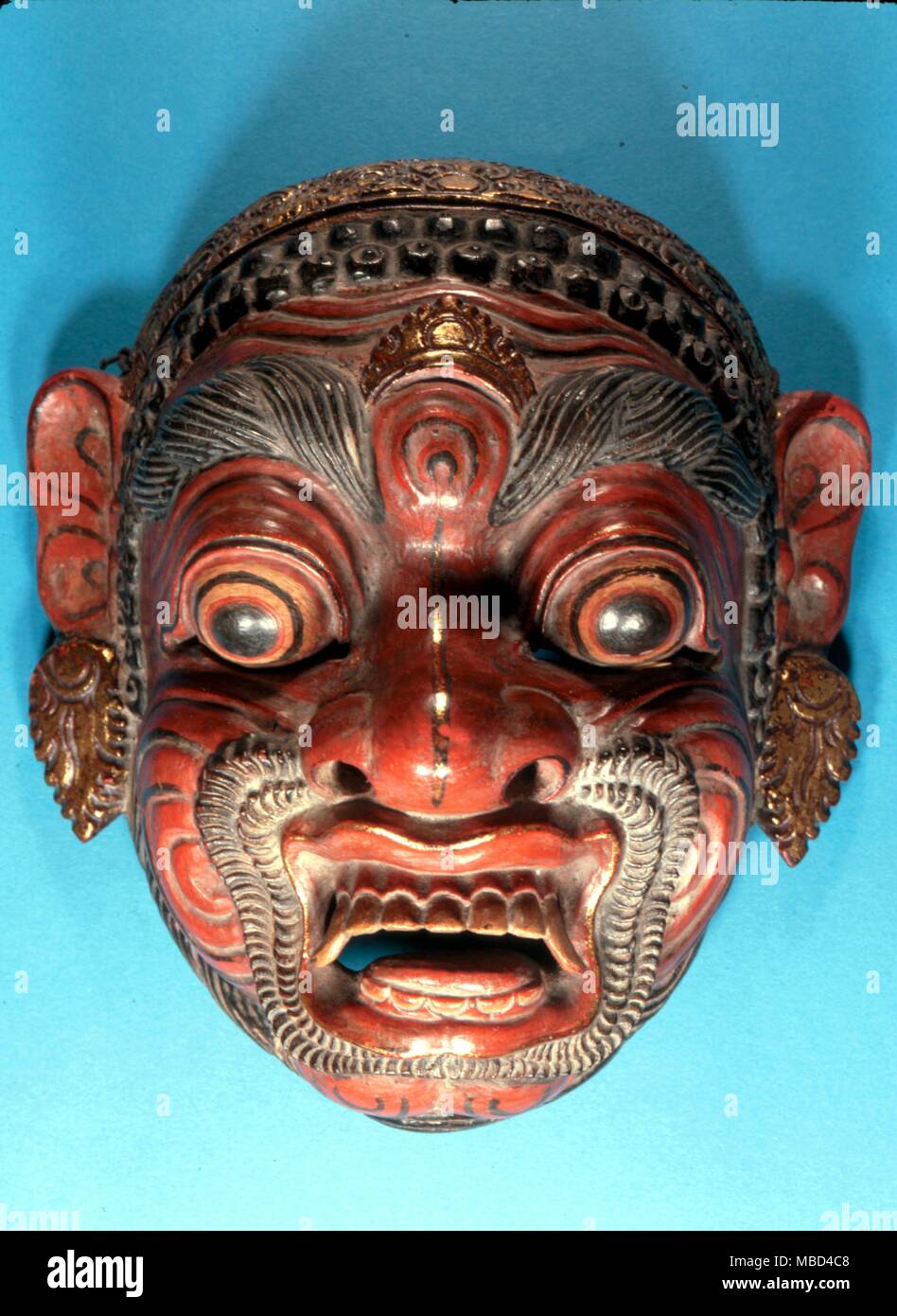 Horreur - sol en bois masques rituels de Bali. Collection privée. - © / Charles Walker Banque D'Images
