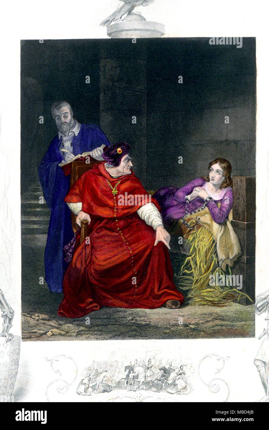 Jeanne d'Arc en prison. À la main, gravure de J. F. Tallis, circa 1840. - © /CW Banque D'Images
