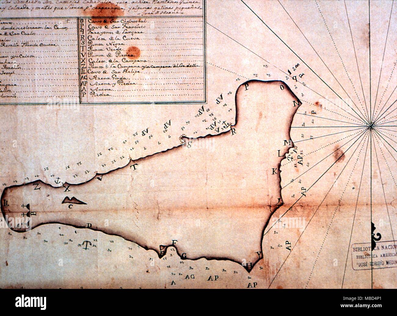 L'île de Pâques - premières cartes - reproductions lithographiques du 18e siècle cartes marines de l'île de Pâques. Collection privée. - ©Charles Walker / Banque D'Images