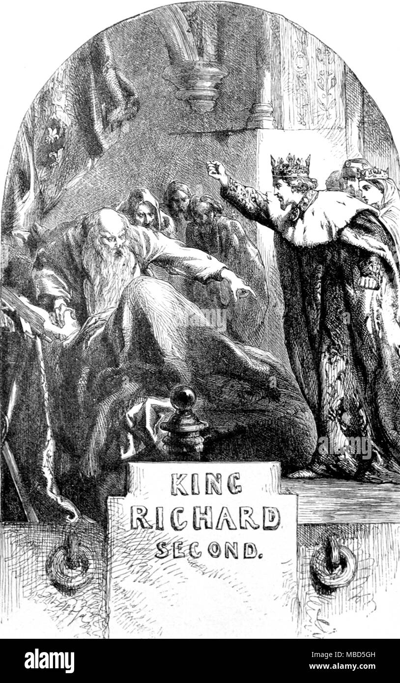 Shakespeare - le roi Richard la deuxième - Titlepage illustration pour la jouer Shakespeare, dans deux couleurs, gravure sur bois et de lithographie, de la bibliothèque Shakespeare, ill. par John Gilbert, Geo Cruikshank & R. Dudley. c.1885 - © / Charles Walker Banque D'Images