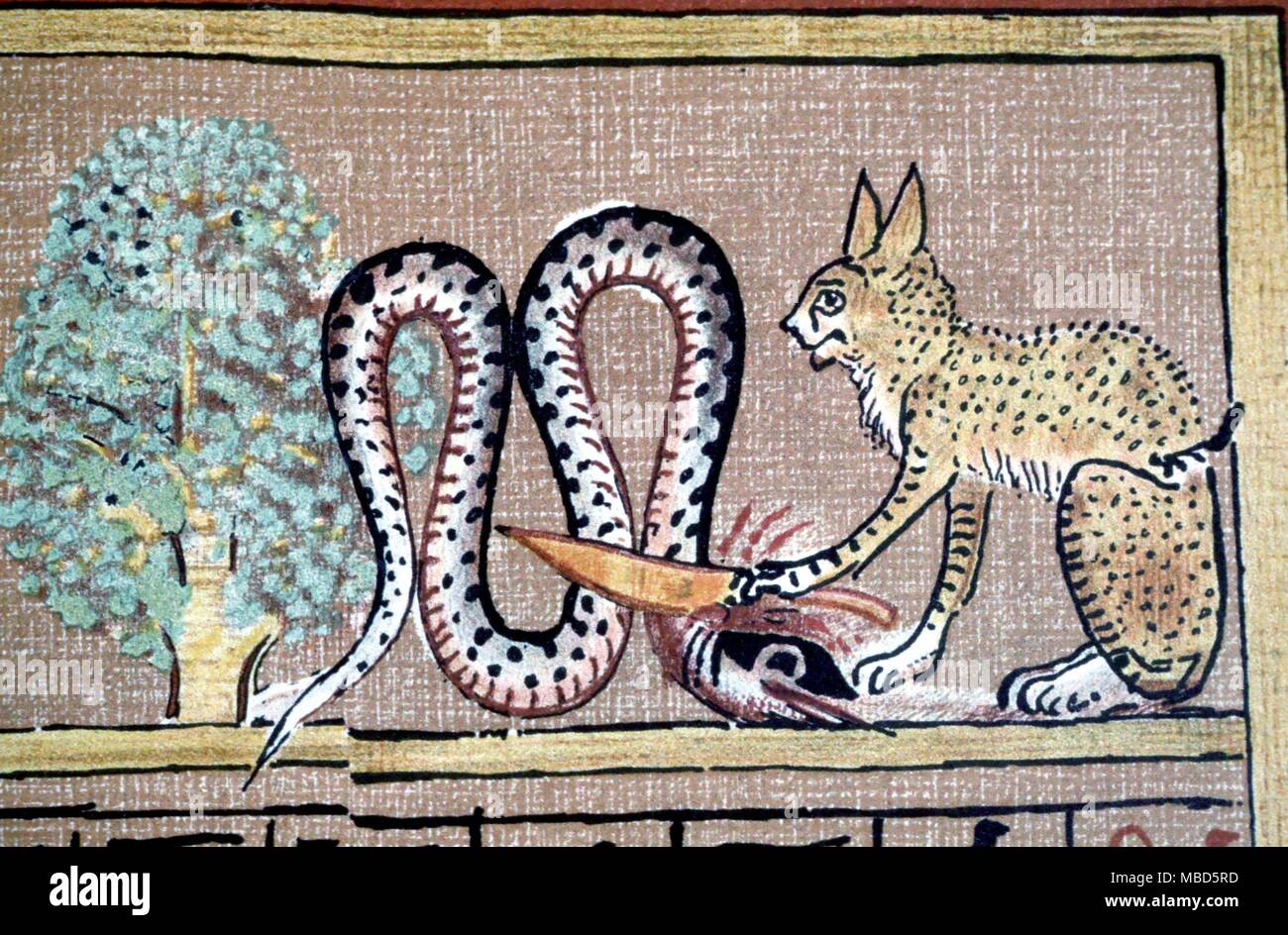 Le chat Chat égyptien terrassant le serpent du télécopieur du Livre des Morts Banque D'Images
