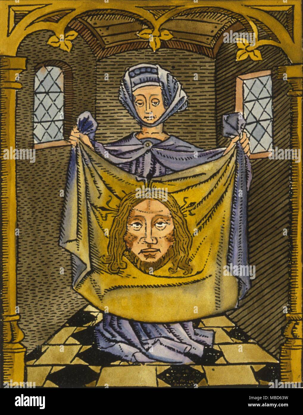 Christian - St Saint Veronica Veronica avec l'image du visage du Christ sur son fichu Woodengraving après un tirage de 1482, dans le magazine de l'art, 1884 Banque D'Images