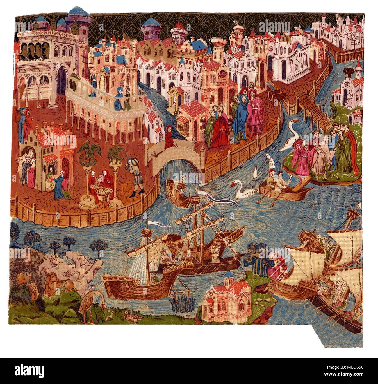 L'histoire de l'Italie - Venise Vue de Venise, à partir de la lagune. Copie de la lithographie du manuscrit illuminé de circa 1338, à la Bodleian mss. Misc. 264. Banque D'Images