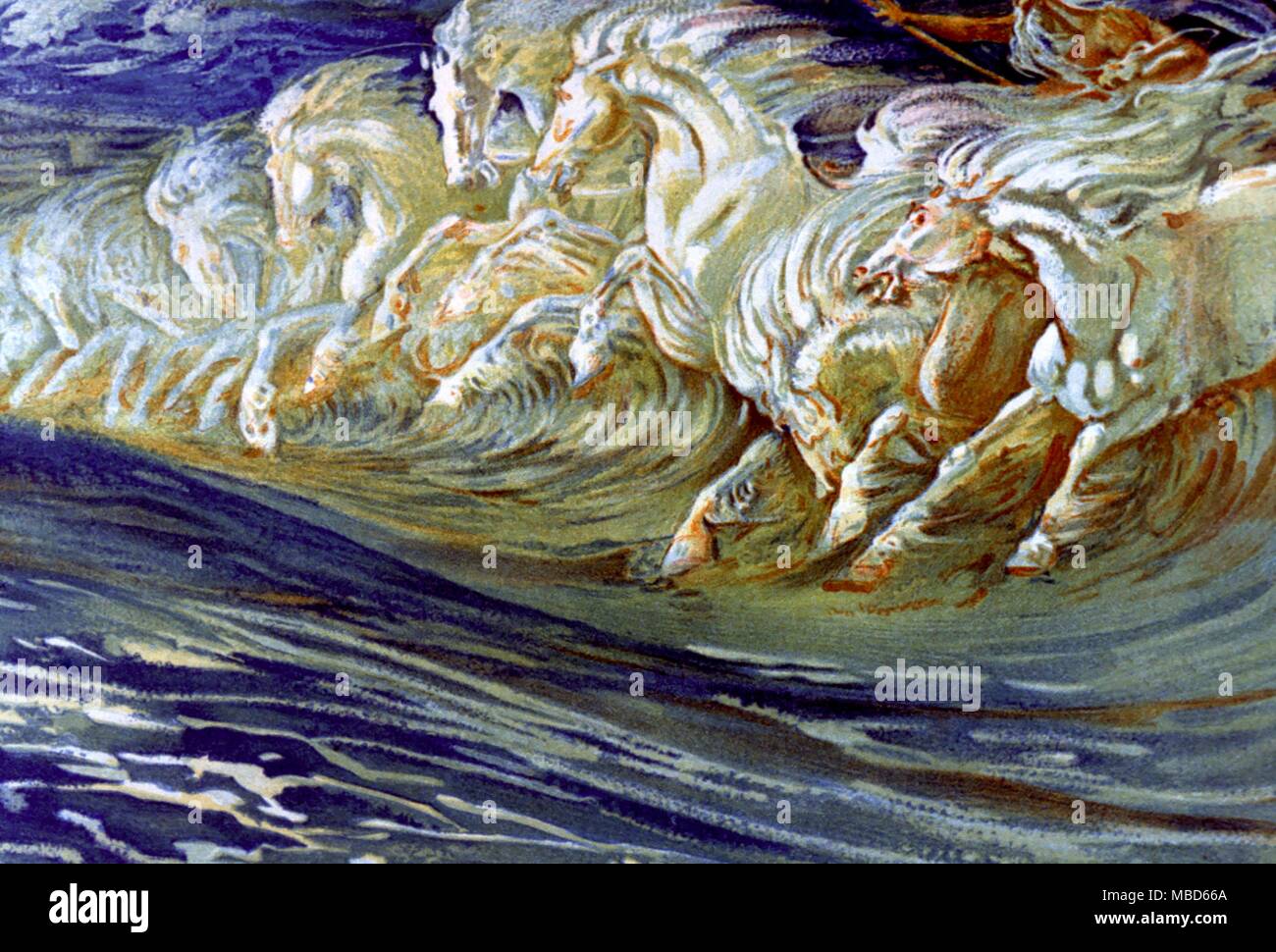 Neptune avec ses chevaux. Impression lithographique de l'esquisse par Walter Crane pour une plus grande peinture, 1893 - © /Charles Walker Banque D'Images