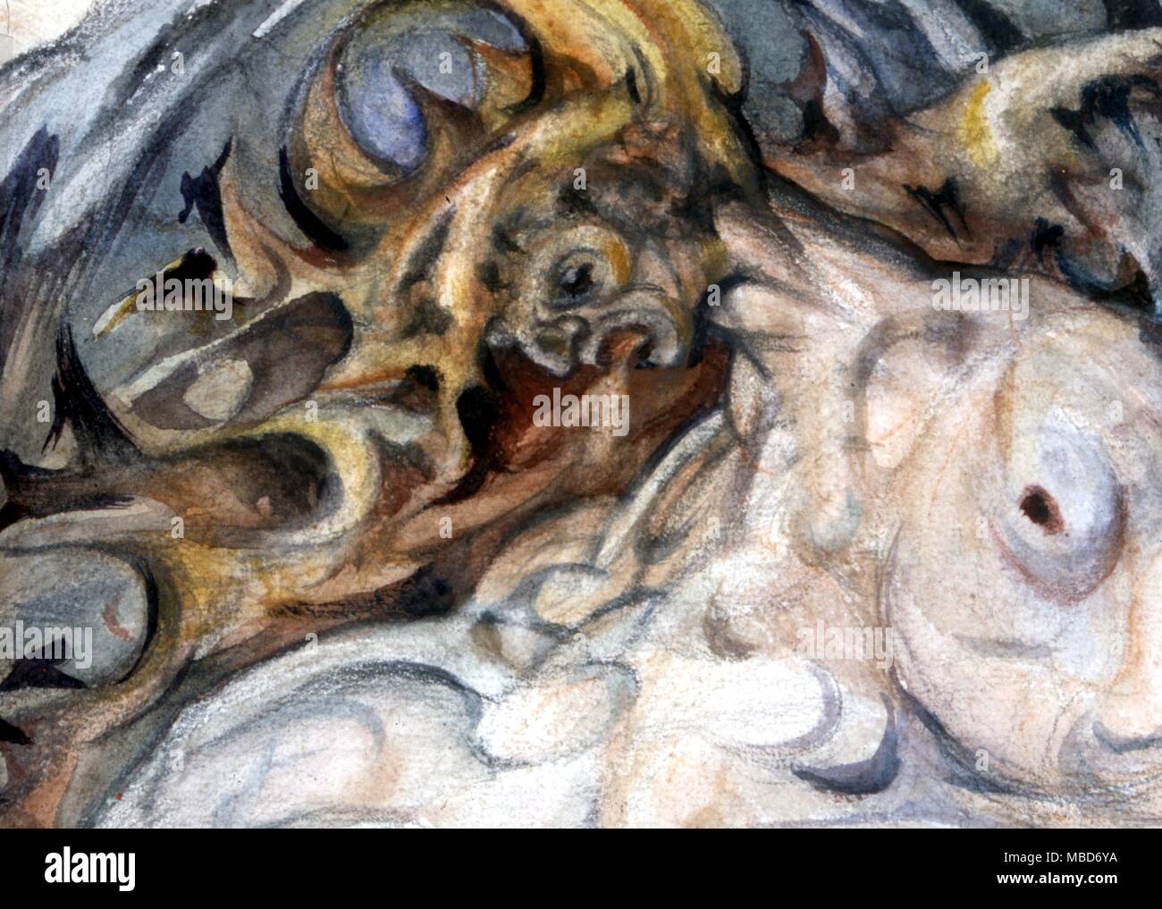 Lucifer - Détail de la tête de Lucifer d'après la peinture Lucifer's Conception de la main droite par Fay Pomerance Banque D'Images