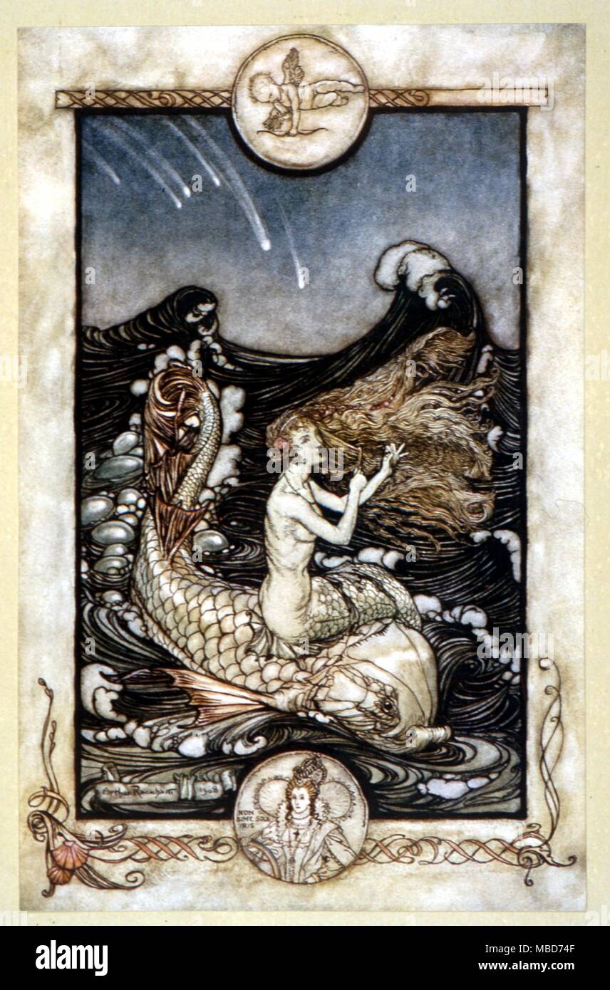 Contes de fées - Songe d'une nuit - à entendre la mer-maid's music. Illustration par Arthur Rackham pour l'édition 1906 d'un Songe d'une nuit, de Shakespeare Banque D'Images