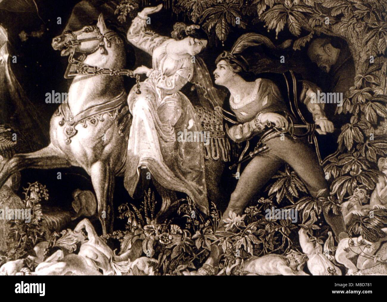 Fairies - Gravure par Sharpe. Le passage d'Agata à travers la forêt hantée. Le Journal d'Art, 1855 Banque D'Images