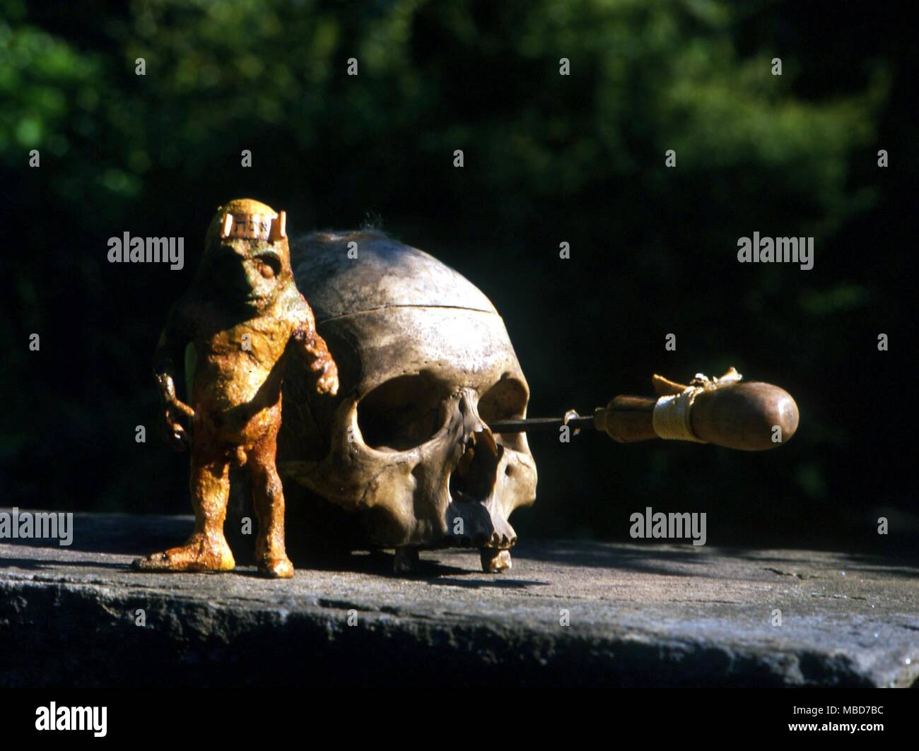 Crâne avec le monstre appelé fabriqué le Golem, une sorte de prototype de la créature de Frankenstein. Banque D'Images
