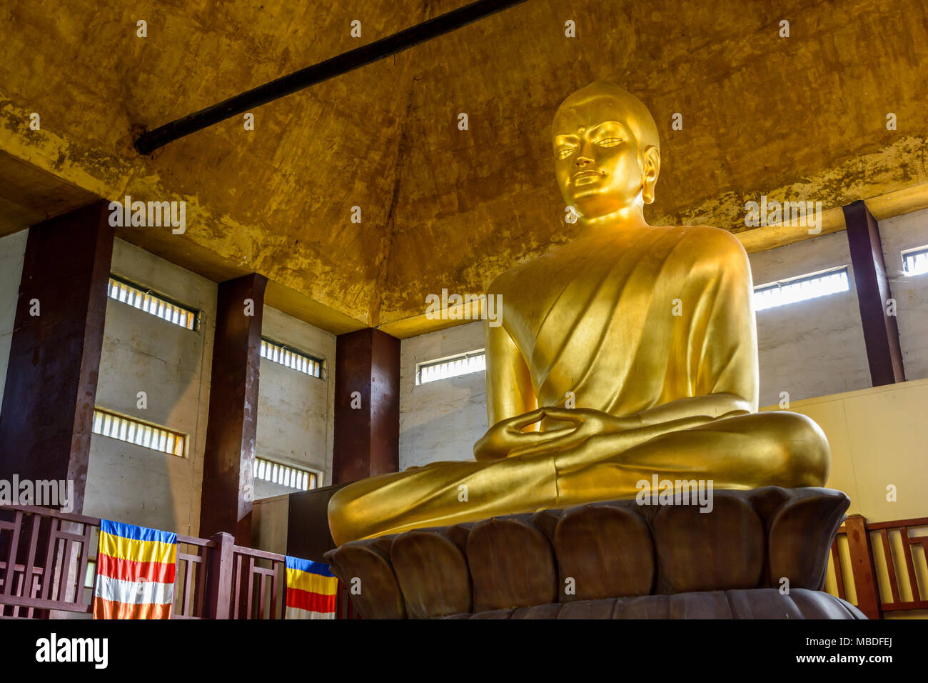 La hauteur de 10 mètres statue en or de Bouddha dans un lotus pose, assis dans la Grande Pagode du Bois de Vincennes, est la plus haute d'Europe. Banque D'Images