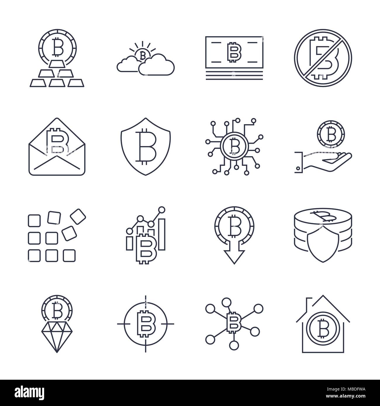 Différentes icônes Bitcoin fixés pour de l'argent internet crypto symbole monétaire et image de pièce pour l'utilisation dans le web, les applications, les programmes et les autres. Course modifiable Illustration de Vecteur