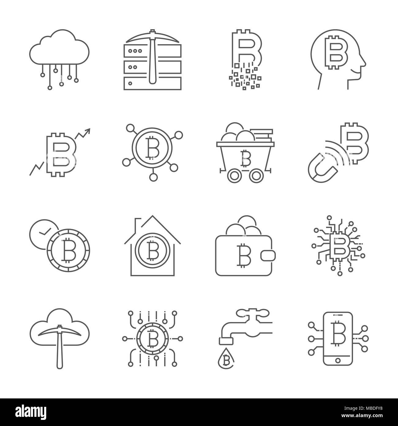 Icons set Bitcoin. La monnaie numérique. Cryptocurrency. Course modifiable Illustration de Vecteur