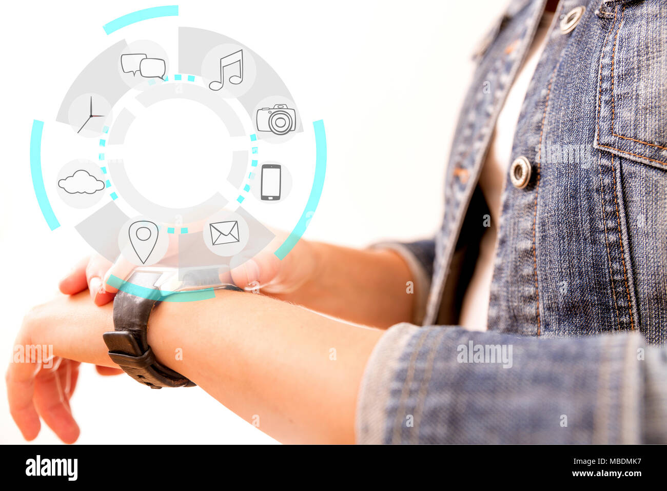Smart watch affichage de l'appareil avec l'app d'icônes. La technologie Smart watch Banque D'Images