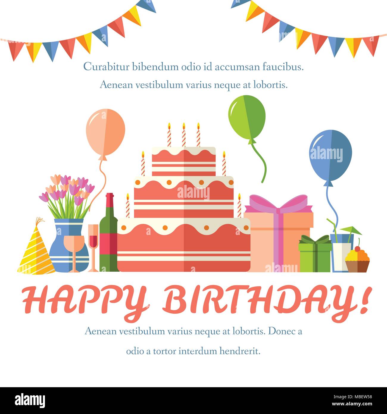 Joyeux Anniversaire Television Fond Festif De Confettis Icons Set Partie Des Elements De Conception Et De Fete Des Ballons Des Confettis Des Gateaux Boissons Cadeaux Concept Image Vectorielle Stock Alamy