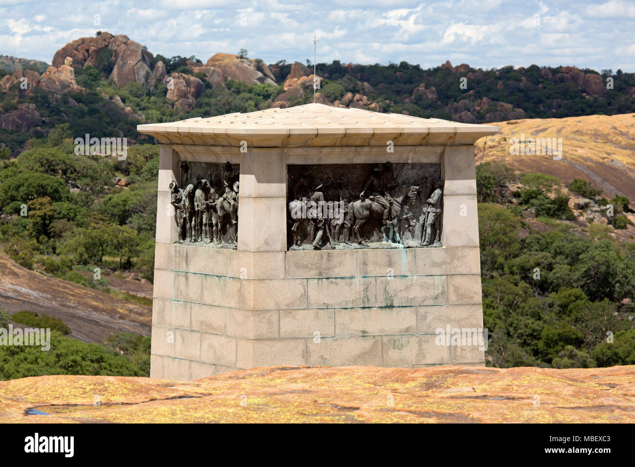 Shangani at World's Memorial de patrouille en vue Matobo National Park, Zimbabwe. La patrouille de 34 membres a été détruit par les guerriers Matabele. Banque D'Images