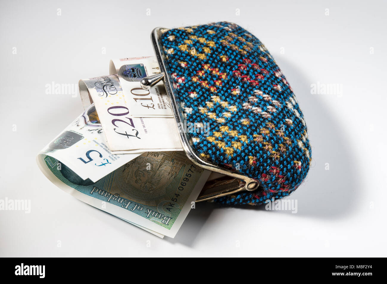 €5,00 €10,00, 20,00 € et d'une saillie notes Sac brodé Banque D'Images