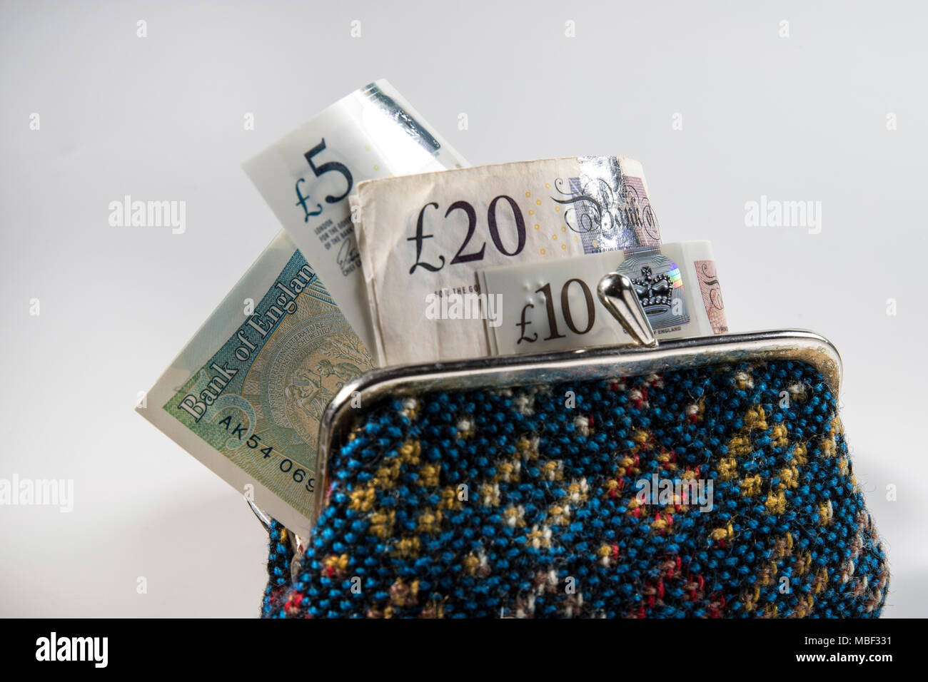 €5,00 €10,00, 20,00 € et d'une saillie notes Sac brodé Banque D'Images
