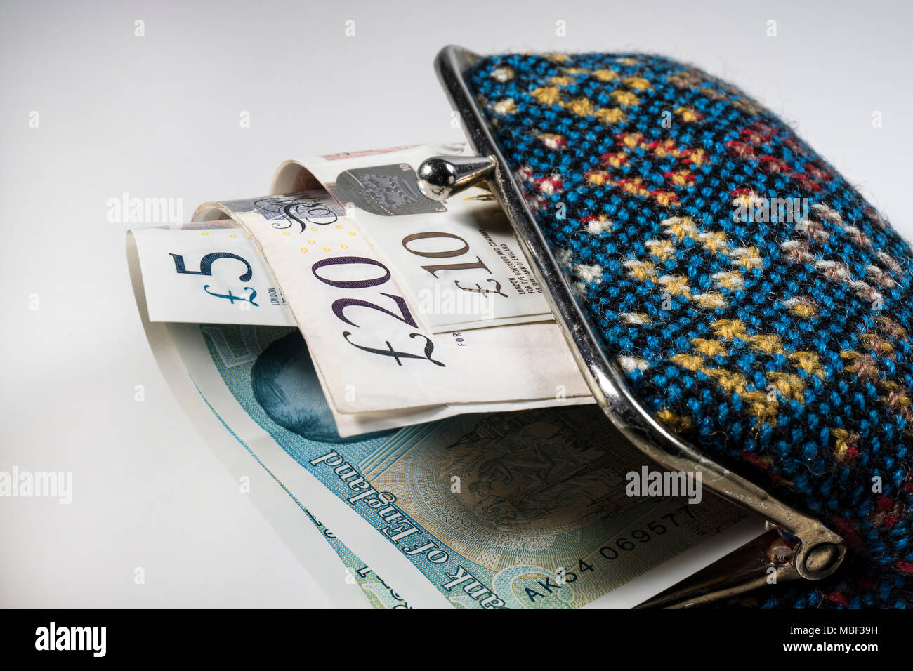€5,00 €10,00, 20,00 € et d'une saillie notes Sac brodé Banque D'Images