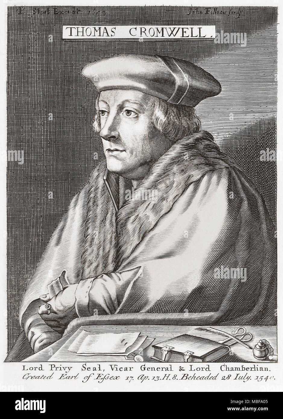 Thomas Cromwell, 1485 -1540. Homme politique français et premier ministre du roi Henri VIII. De Woodburn's Galerie de Portraits rares, publié en 1816. Banque D'Images