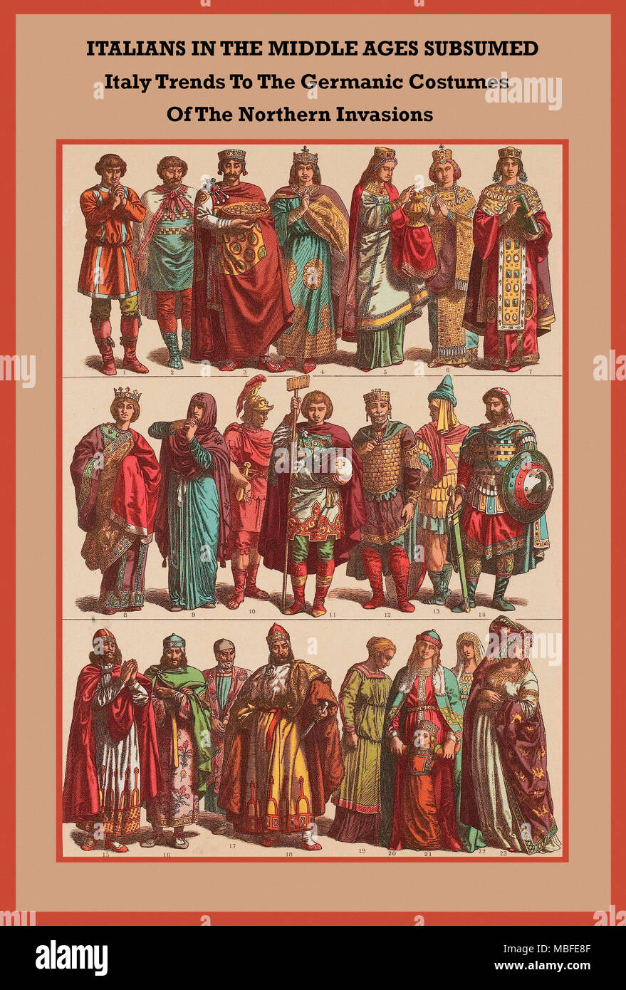 Les Italiens au Moyen Âge l'Italie à la tendances subsumés costumes germaniques des invasions du nord Banque D'Images