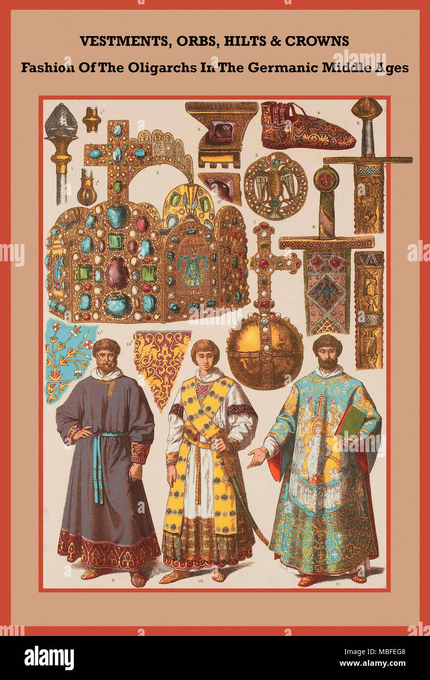 Vêtements, orbs, hilts et couronnes dans le Moyen Âge germanique Banque D'Images