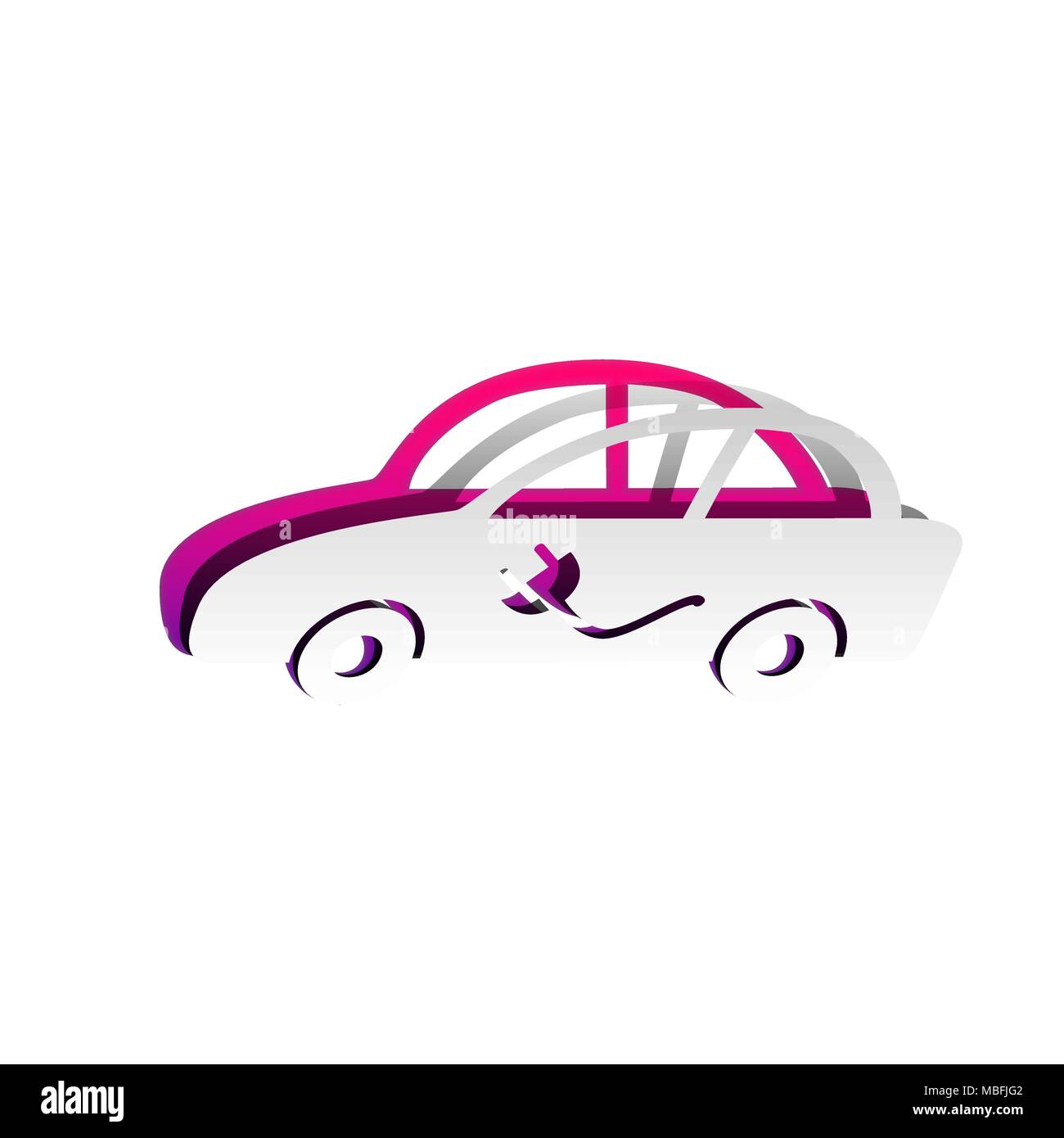 Signe de voiture électrique. Vecteur. Papier détachable avec ombre à la couche sous-jacente avec violet magenta. Illustration de Vecteur