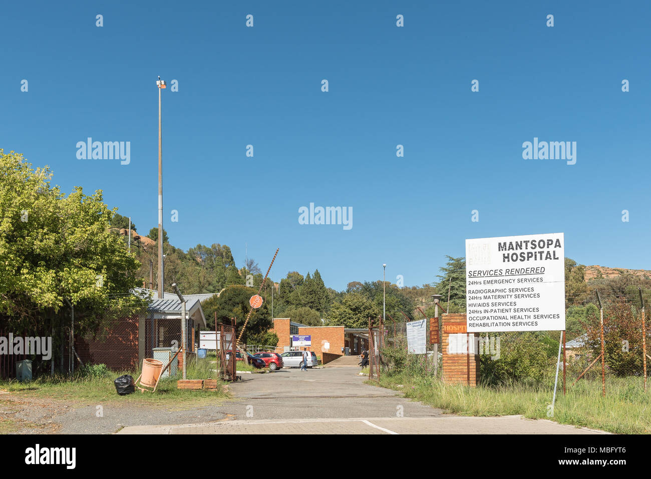 LADYBRAND, AFRIQUE DU SUD - 12 mars 2018 : l'entrée de l'Hôpital d'Mantsopa à Ladybrand, une ville dans l'est de la province de l'État libre près de la borde Banque D'Images