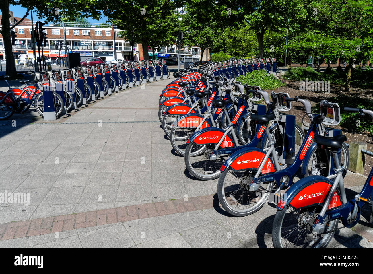 Cycles de Santander station d'embaucher à Londres, Angleterre Royaume-Uni UK Banque D'Images