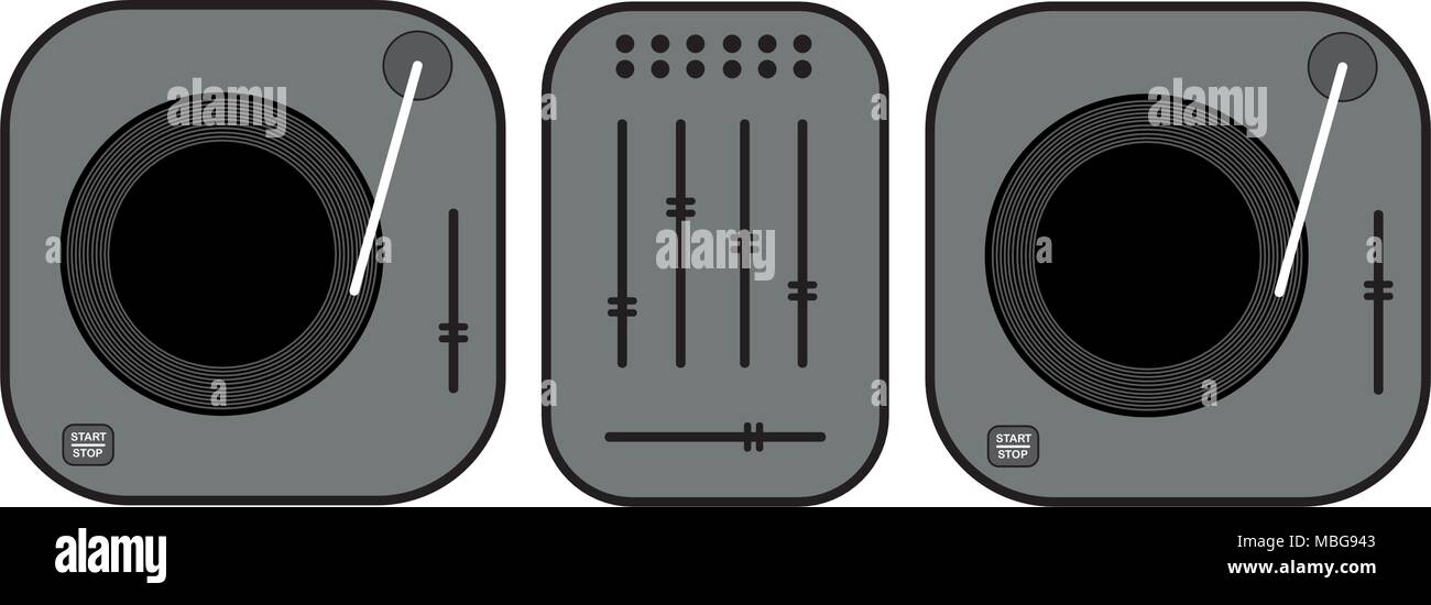 Télévision décrites platines illustration. Platine vinyle gris. Style plat dessin vectoriel. Gramophone gris. Set de dj. Illustration de Vecteur