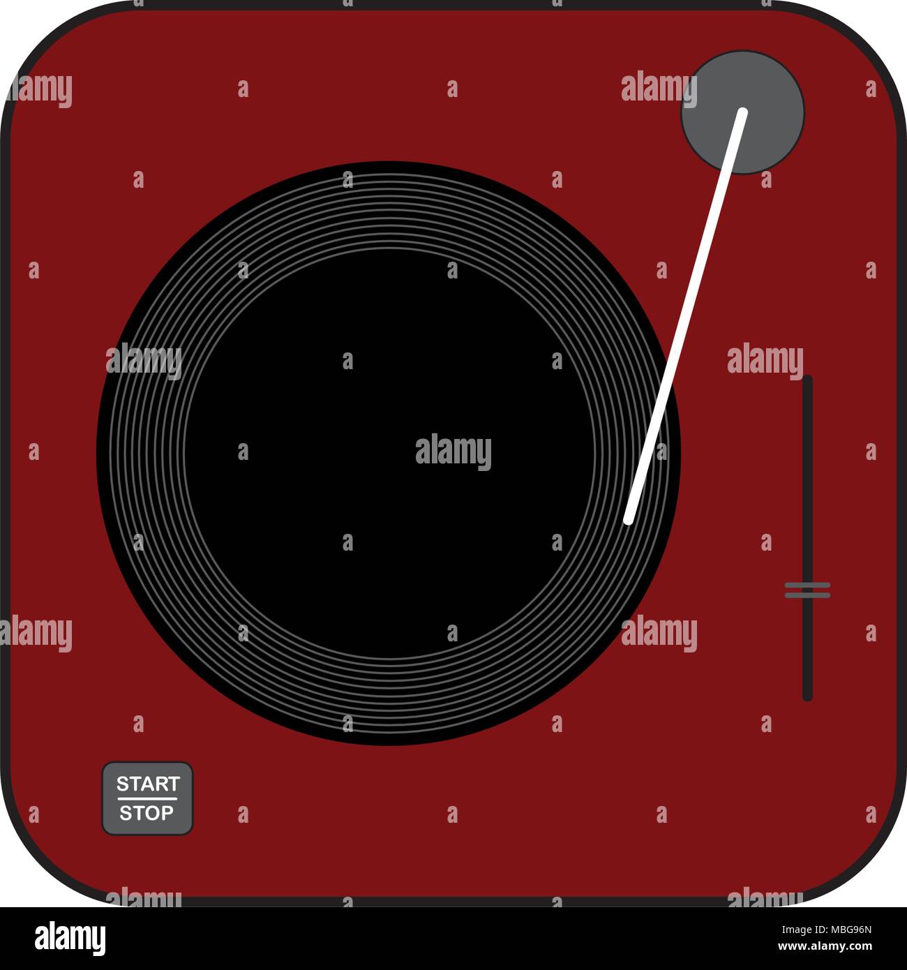 L'icône de la platine vinyle rouge foncé. Style plat dessin vectoriel. Gramophone rouge foncé. Illustration de Vecteur