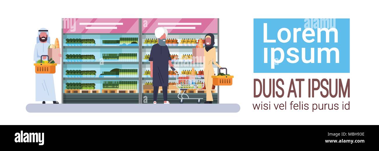 Les peuples arabes d'acheter des produits Épicerie Bannière horizontale With Copy Space Illustration de Vecteur