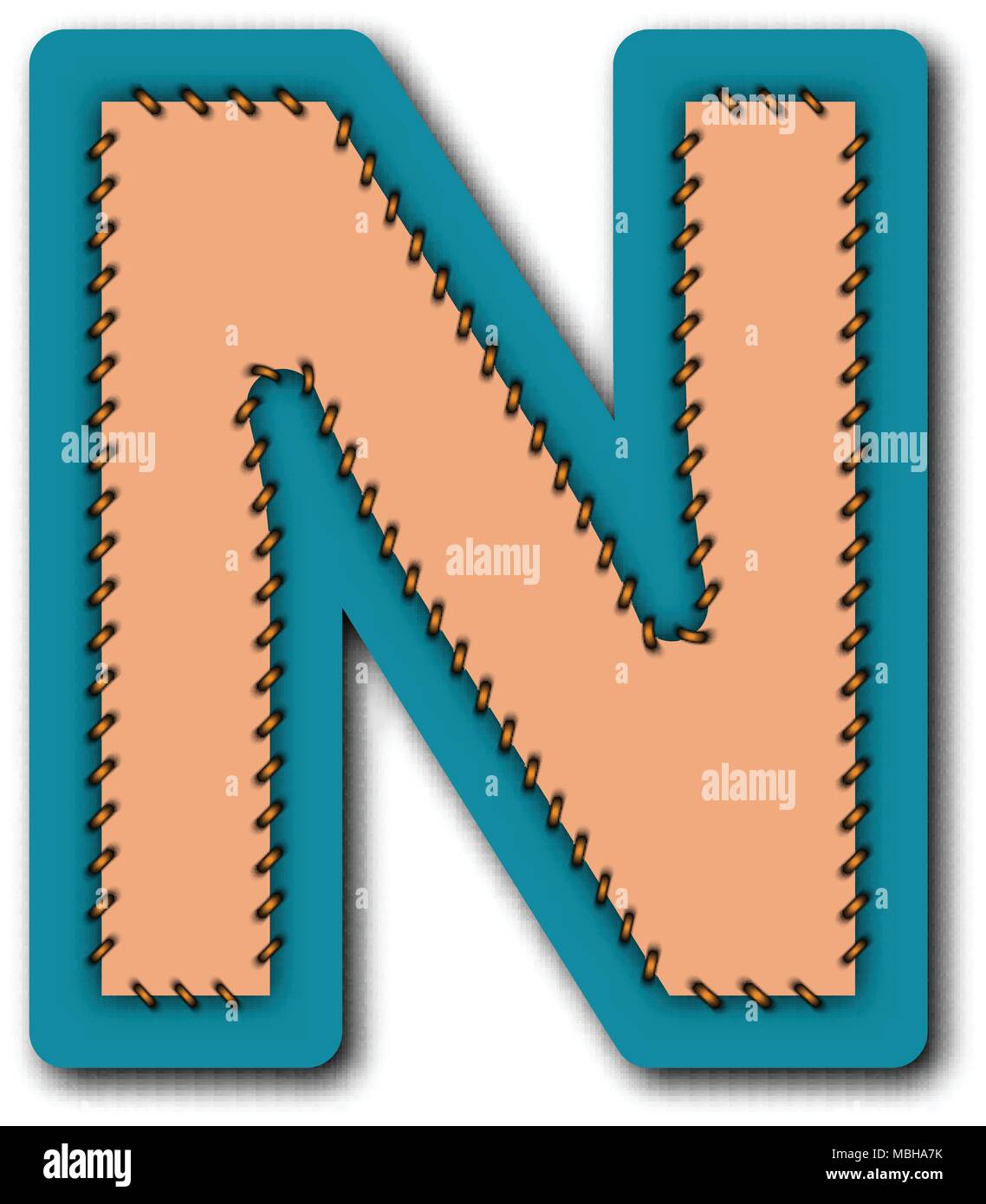 N de l'alphabet brodé charactor de patch work concept pour la conception graphique de vecteur idée Illustration de Vecteur