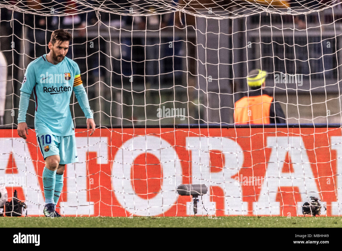 Lionel Andrés Messi de Barcelone au cours de la Ligue des Champions UEFA ' ' quart-de-finale, 2er leg, match entre les Roms 3-0 Barcelone au Stade olympique le 10 avril 2018 à Rome, Italie. Credit : Maurizio Borsari/AFLO/Alamy Live News Banque D'Images